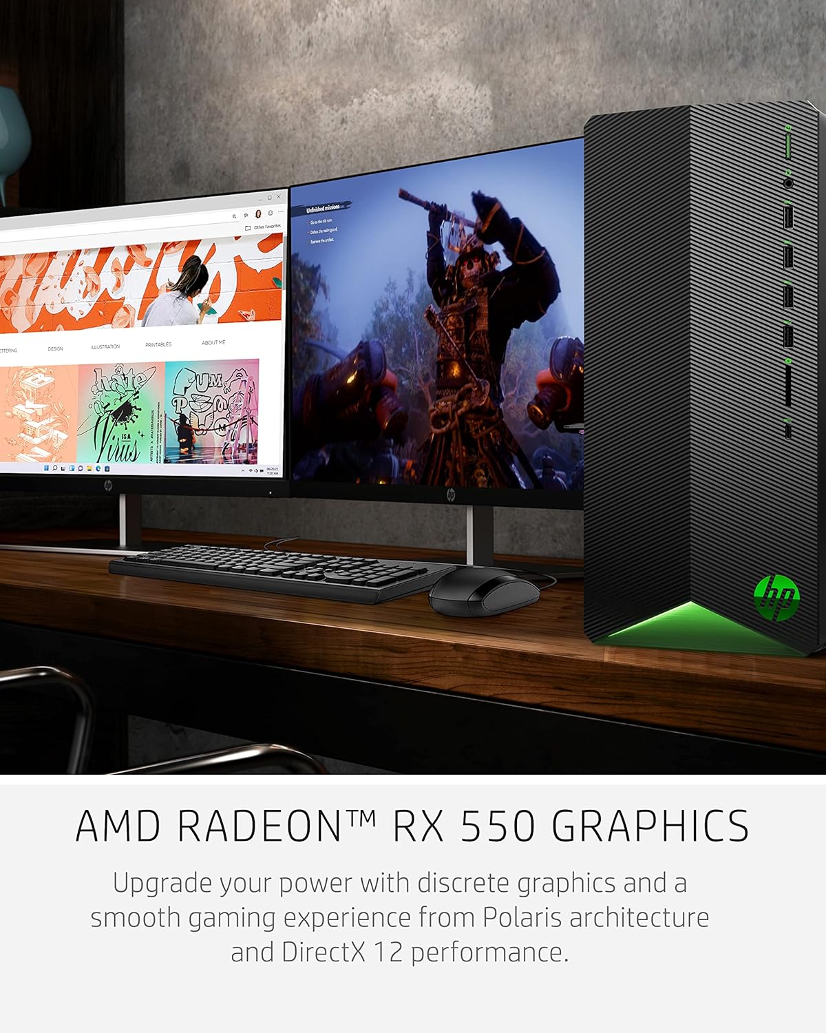 HP Pavilion Gaming Desktop, AMD Radeon RX 5500, AMD Ryzen 3 5300G Processor, 8 GB RAM, 512 GB SSD, Windows 11 Home, 9 USB Ports, Keyboard and Mouse Combo, Pre-Built PC Tower (TG01-2022, 2022)