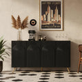 59" Black Arched Sideboard Buffet Cabinet with Adjustable Shelves, Modern Storage Cabinet with Arched 3D Carved Wood Doors, Credenza Accent Cabinet for Living Room, Dining Room, Entryway