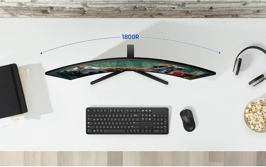 Samsung 27" Essential S3 Series LED Curved Monitor, FHD 1800R, Game Mode, Dual Ports, Eye Comfort, 100Hz, Black, with GSF HDMI Cable