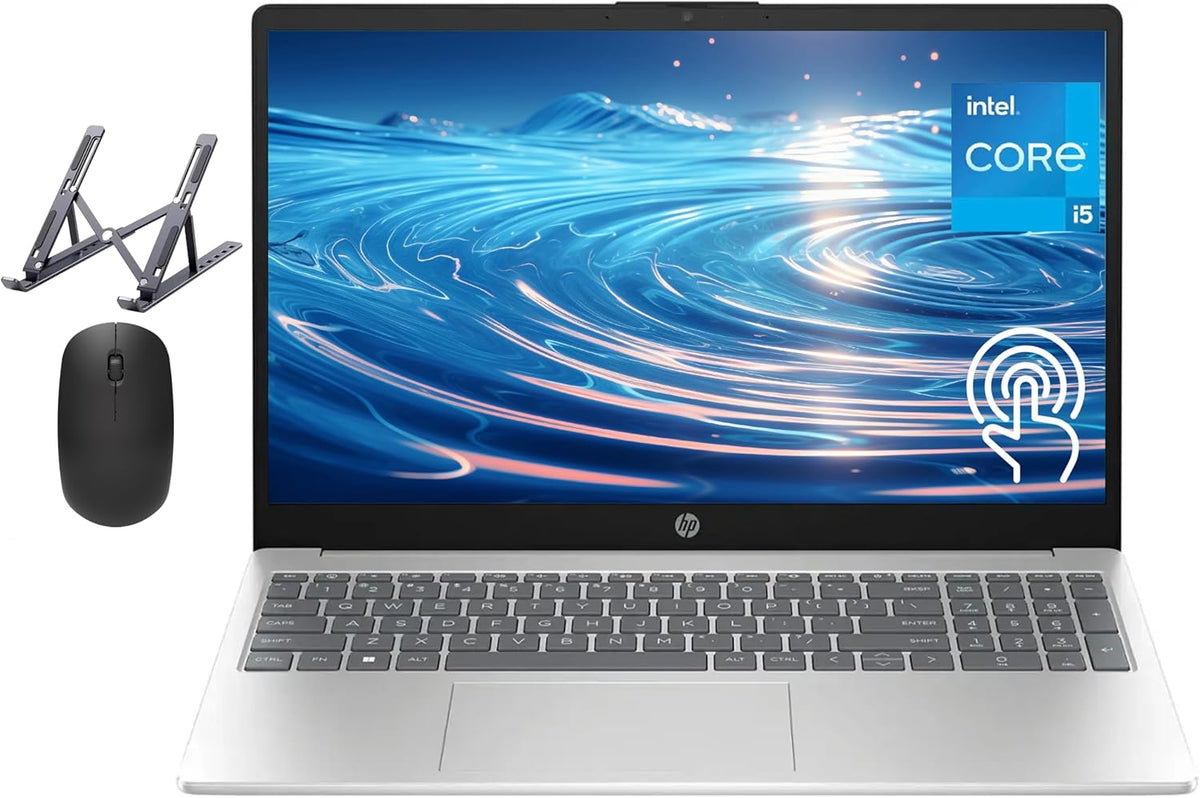 HP 15.6" Touchscreen Laptop, Intel Core i5 Processor, 16GB RAM, 512GB SSD, Numeric Keypad, Bluetooth, Wi-Fi, Long Battery Life, Windows 11 Home, Alpacatec Accessories, Silver