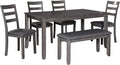 Signature Design by Ashley Bridson Dining Table Set For 6 With Bench, Wood 6‑Piece Kitchen Table And Chairs With Upholstered Seats, Transitional Charcoal Gray Dining Room Collection For Family Meals