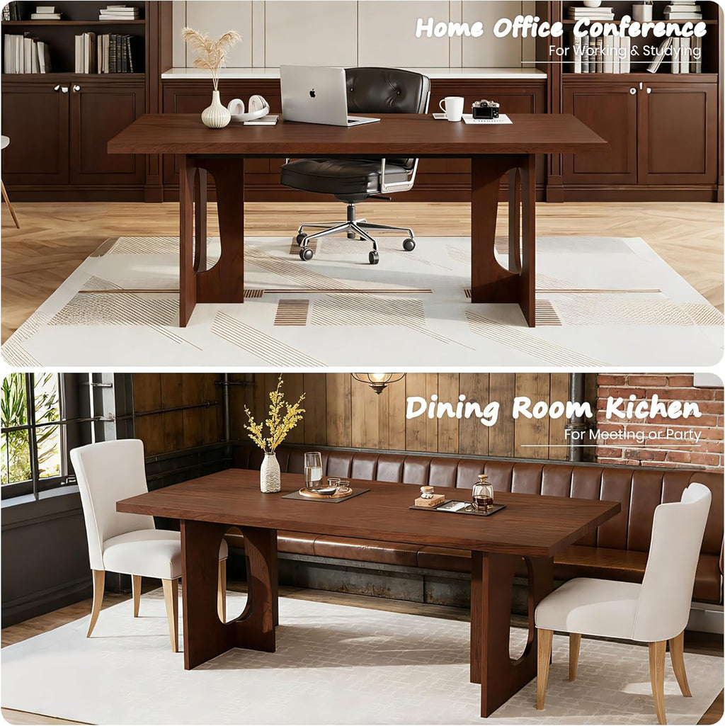 GarveeHome Dining Table for 6-8 People - 71" Modern Long Kitchen Table with Large Tabletop & Heavy Duty Pedestal Legs, Dinner Table for Kitchen, Conference Room, Home, Walnut