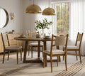 RIVOVA Wooden Dining Chairs Set of 4 Fabric Upholstered Dining Room Chairs Kitchen Side Chair with Woven Seagrass Back Farmhouse Dinner Chair, Beige