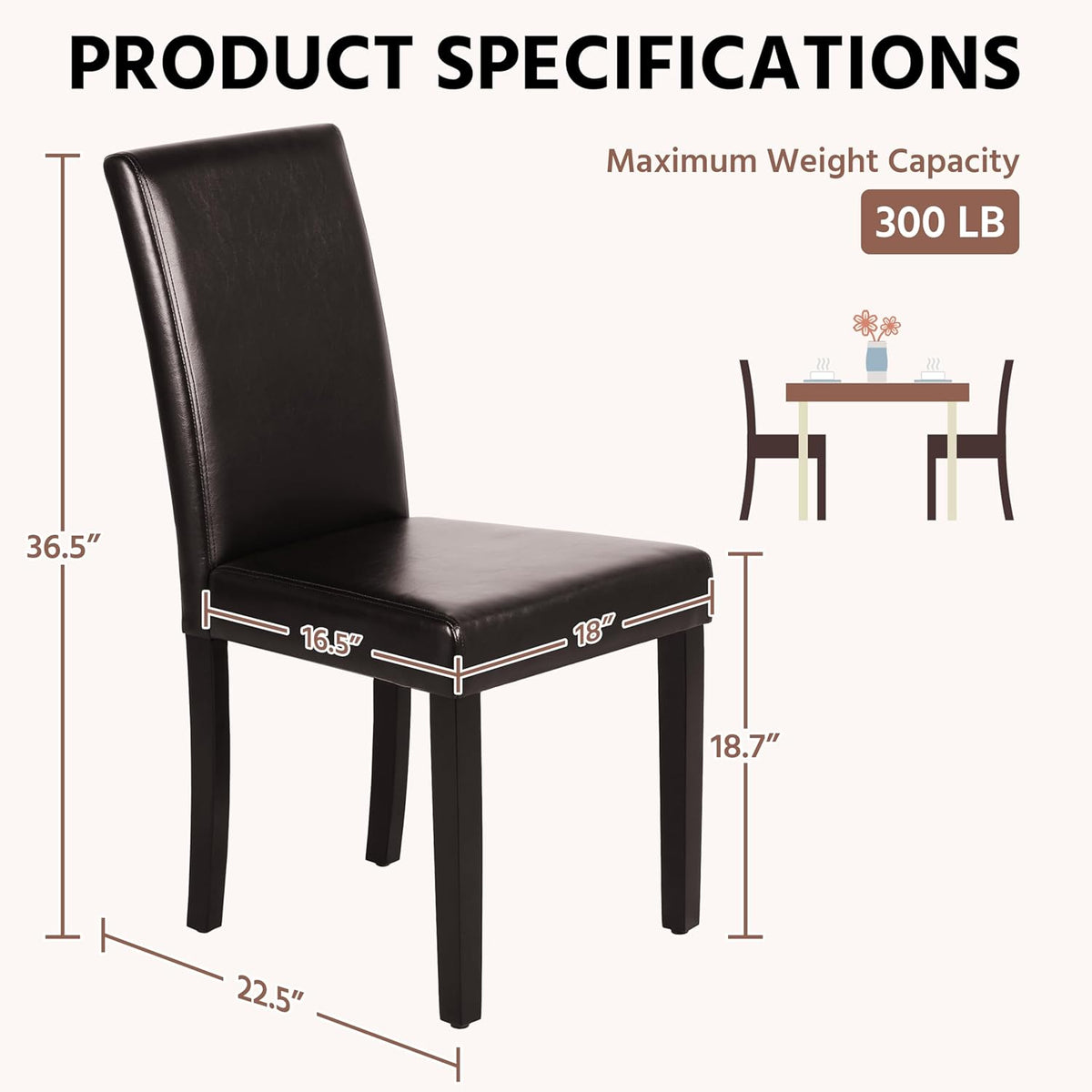 Yaheetech Dining Chairs Set of 4 PU Leather Dining Room Chairs with Waterproof Surface and Wood Legs for Kitchen Restaurant and Living Room, Dark Brown