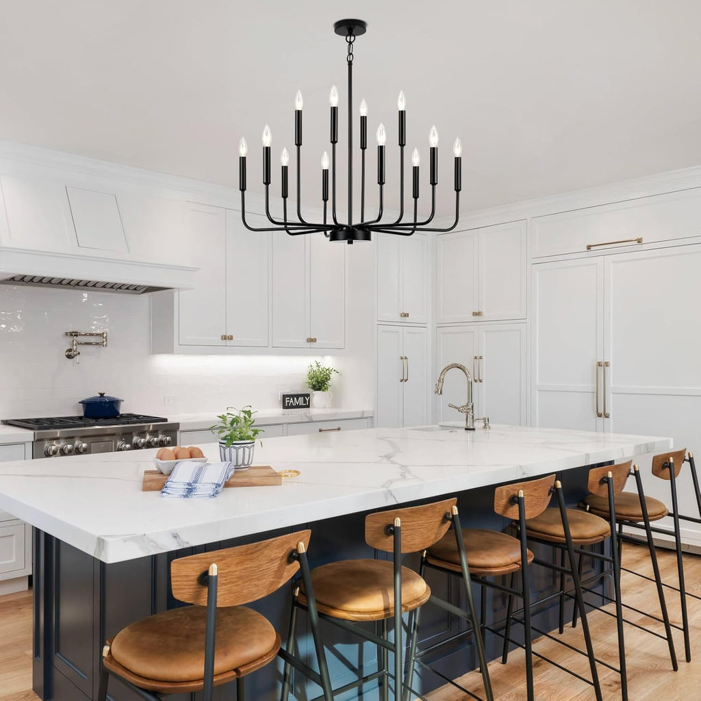 Black Chandeliers for Dining Room Light Fixture Over Table, Modern Farmhouse Chandeliers for Living Room,12-Lights Industrial Metal Candle Lighting Fixtures for Entryway Kitchen Island Foyer