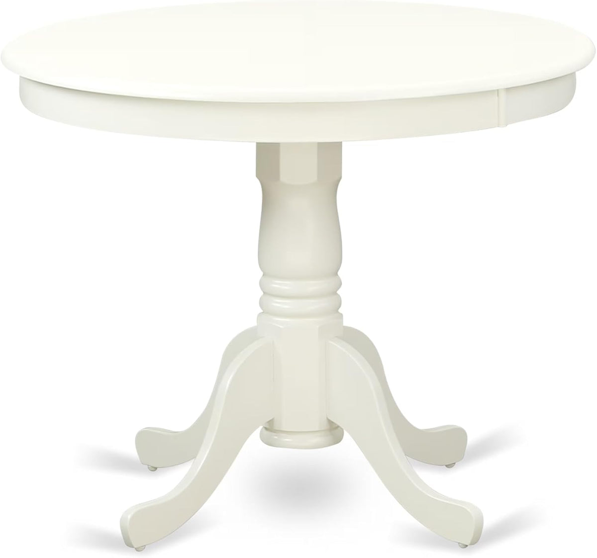 East West Furniture ANVA5-LWH-W 5 Piece Kitchen Table Set for 4 Includes a Round Dining Room Table with Pedestal and 4 Solid Wood Seat Chairs, 36x36 Inch, Linen White