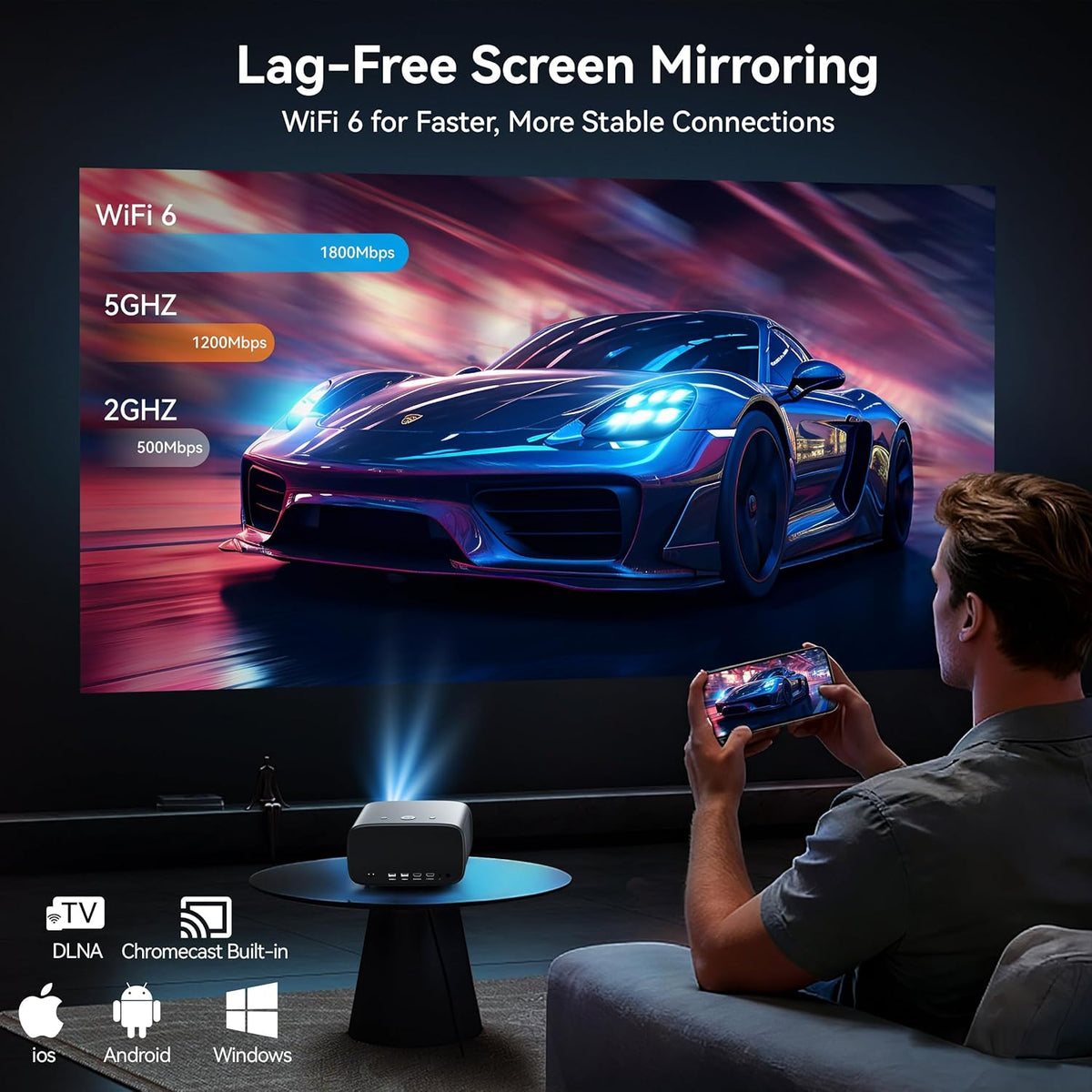 【2000 ANSI/4K Supported/30W Dolby/Official Apps】OS 2.0 Smart Projector with WiFi and Bluetooth, Portable Home Theater Movie Projector, AI Auto Focus & Keystone, 400'' Display Indoor/Outdoor Proyector