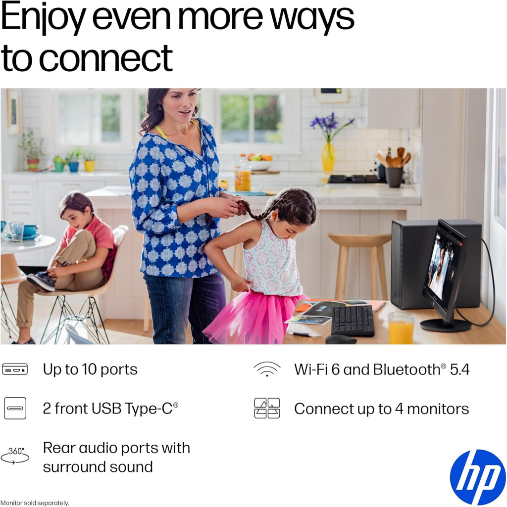 HP OmniDesk Desktop PC, AMD Ryzen 5 8500G, 8 GB RAM, 512 GB SSD, AMD Radeon 740M Graphics, Windows 11 Home, Microsoft Copilot, Gray Wood, M02-0310 (2025)