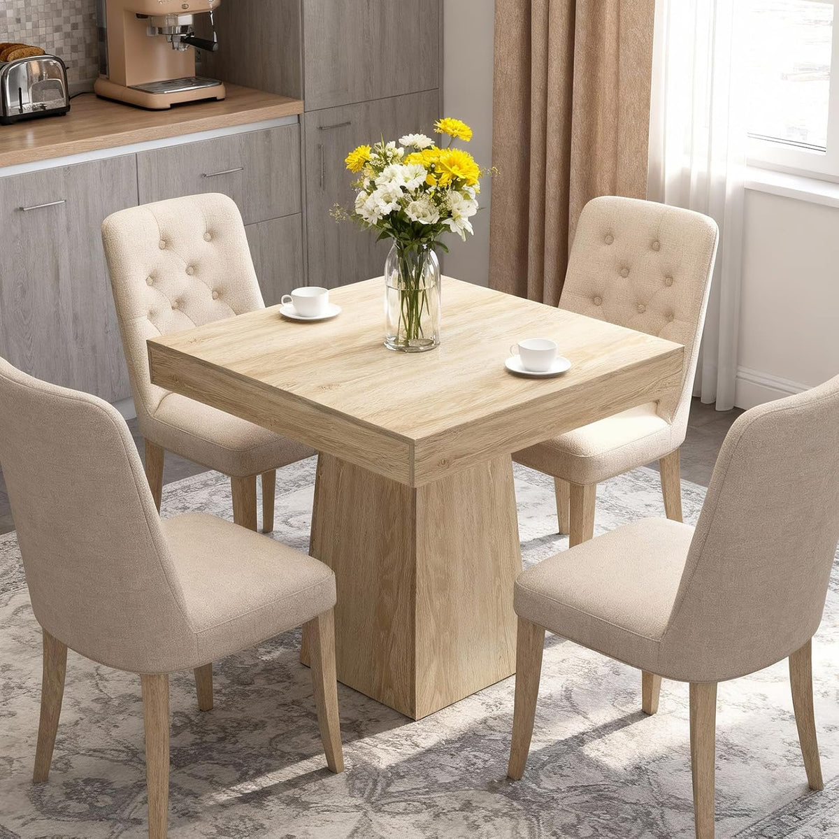 Garvee Square Dining Table for 4, 31.5'' Modern Wood Farmhouse Kitchen Table with Pedestal Base, Small Dining Tables for Kitchen, Living Room, Cafe, Apartment, Small Spaces, Natural Wood