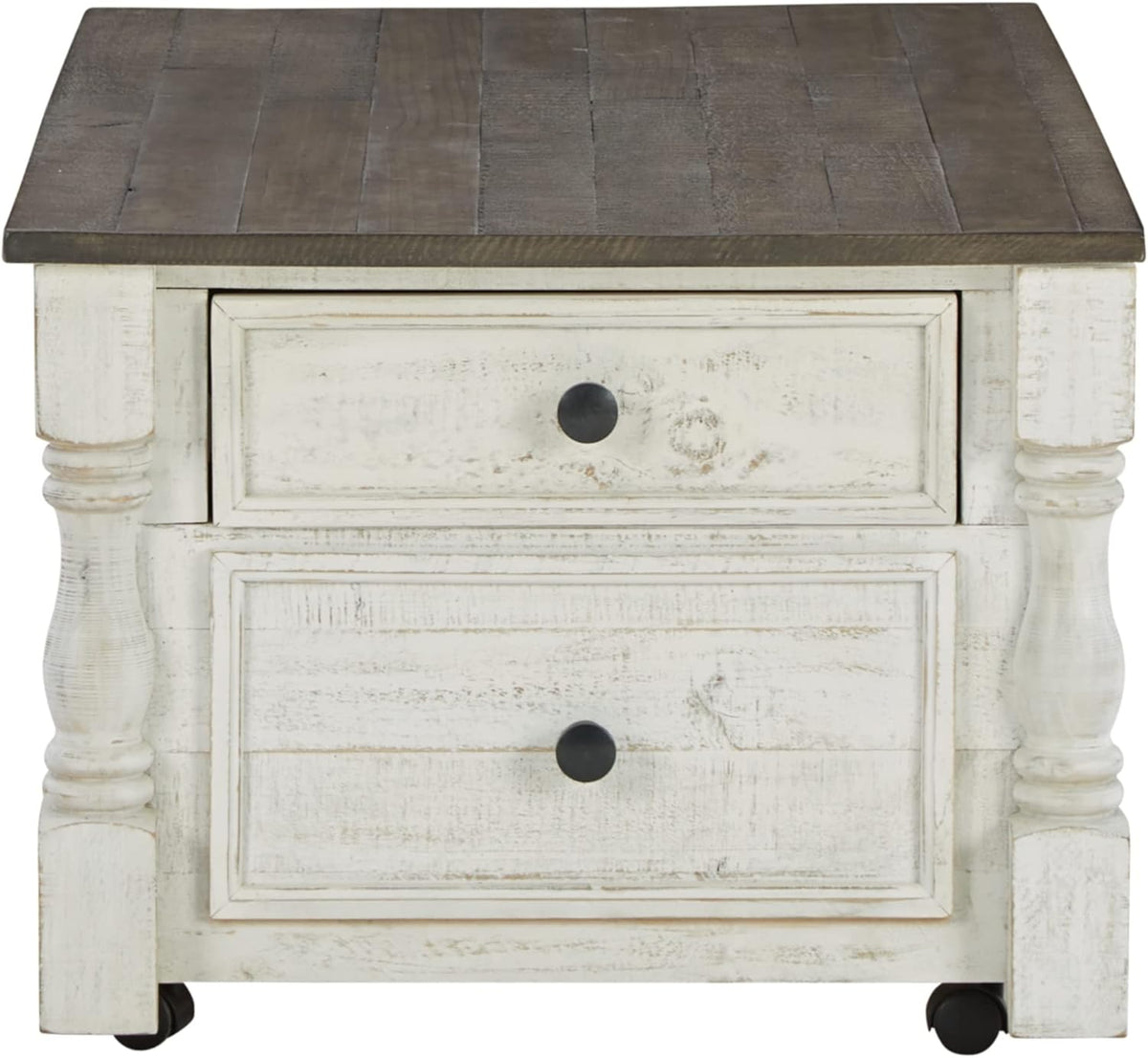 Signature Design by Ashley Havalance Farmhouse Lift Top Coffee Table with 4 Storage Drawers and Small Storage Tray, Whitewash