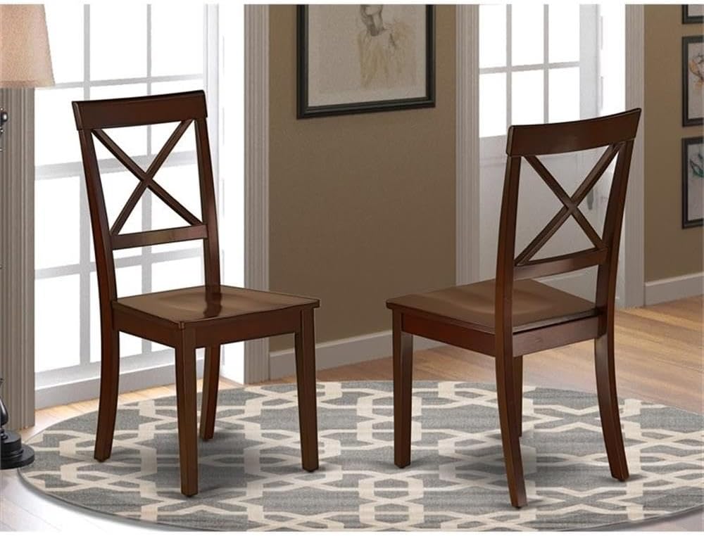 East West Furniture BOC-MAH-W Boston Dining Chairs - Cross Back Wood Seat Kitchen Chairs, Set of 2, Mahogany