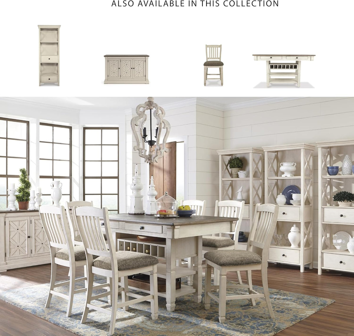 Signature Design by Ashley Bolanburg 24" Counter Height Farmhouse Barstool, 2 Count, Antique White