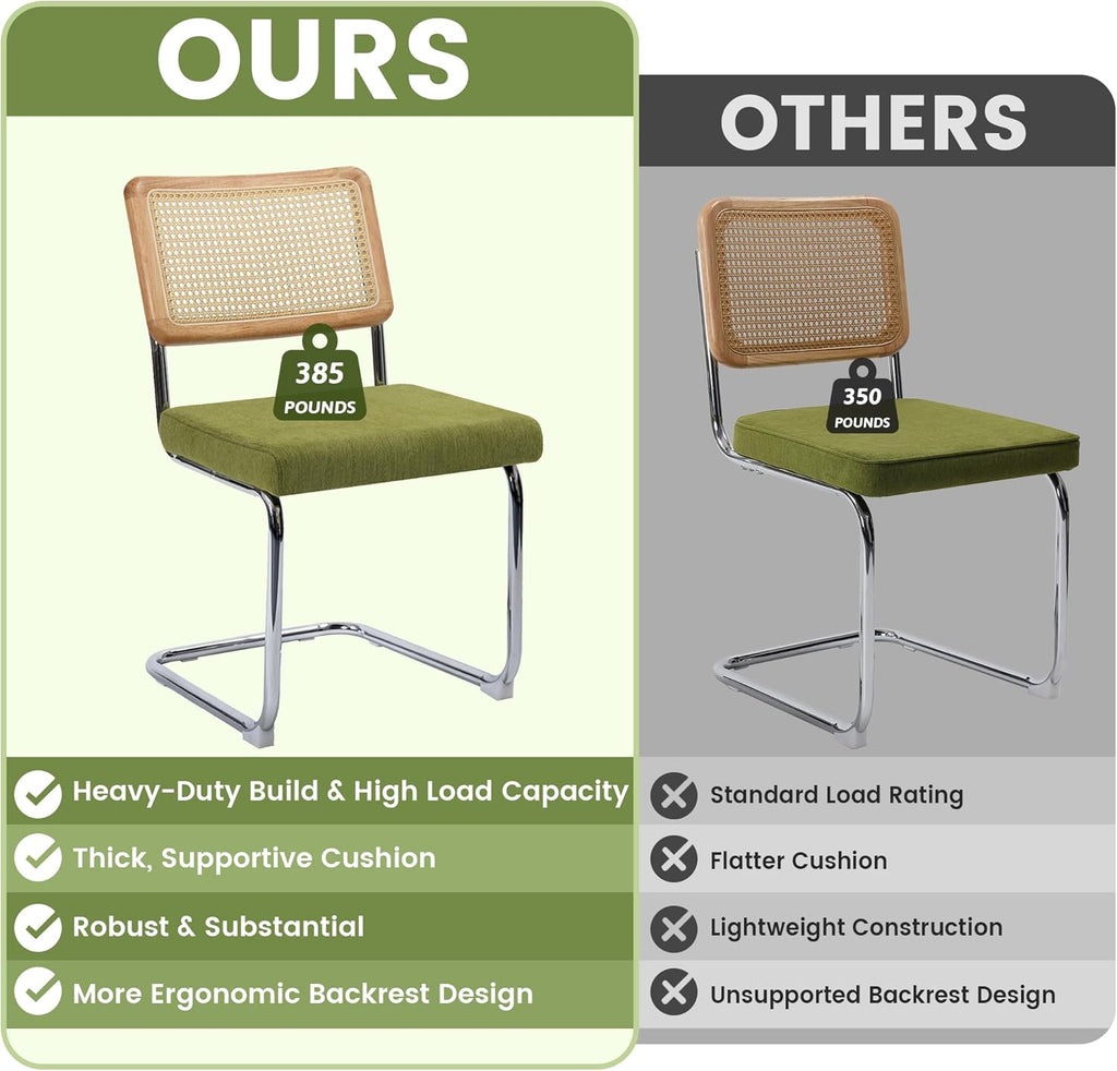 KROFEM Dining Chairs Set of 4, Modern Rattan Kitchen Chairs, Mid Century Modern Design, Polished Chrome Frame, Upholstered Seat, Green