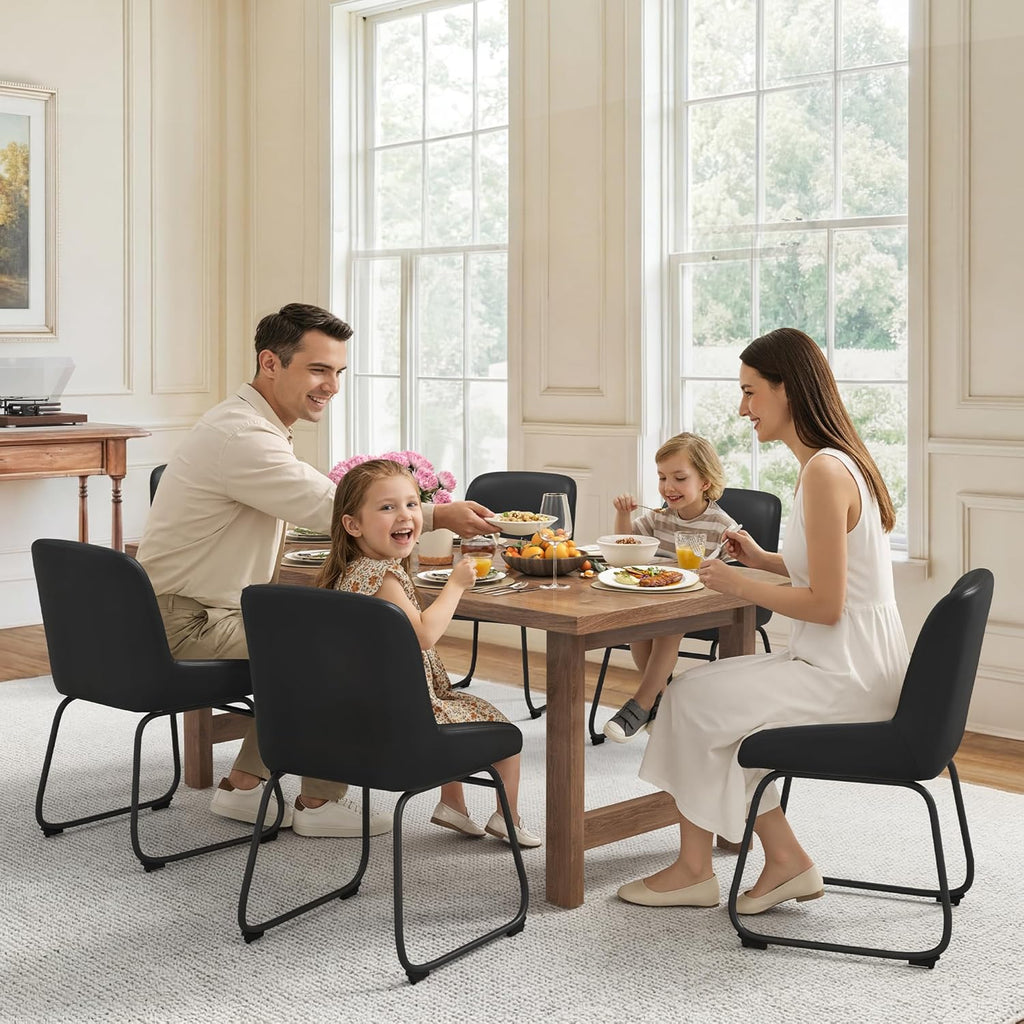 LUE BONA Comfortable Dining Room Chairs Set of 4, Modern Upholstered Kitchen Chairs with Padded Back & Thick Metal Legs for Dining Room, Black PU Leather