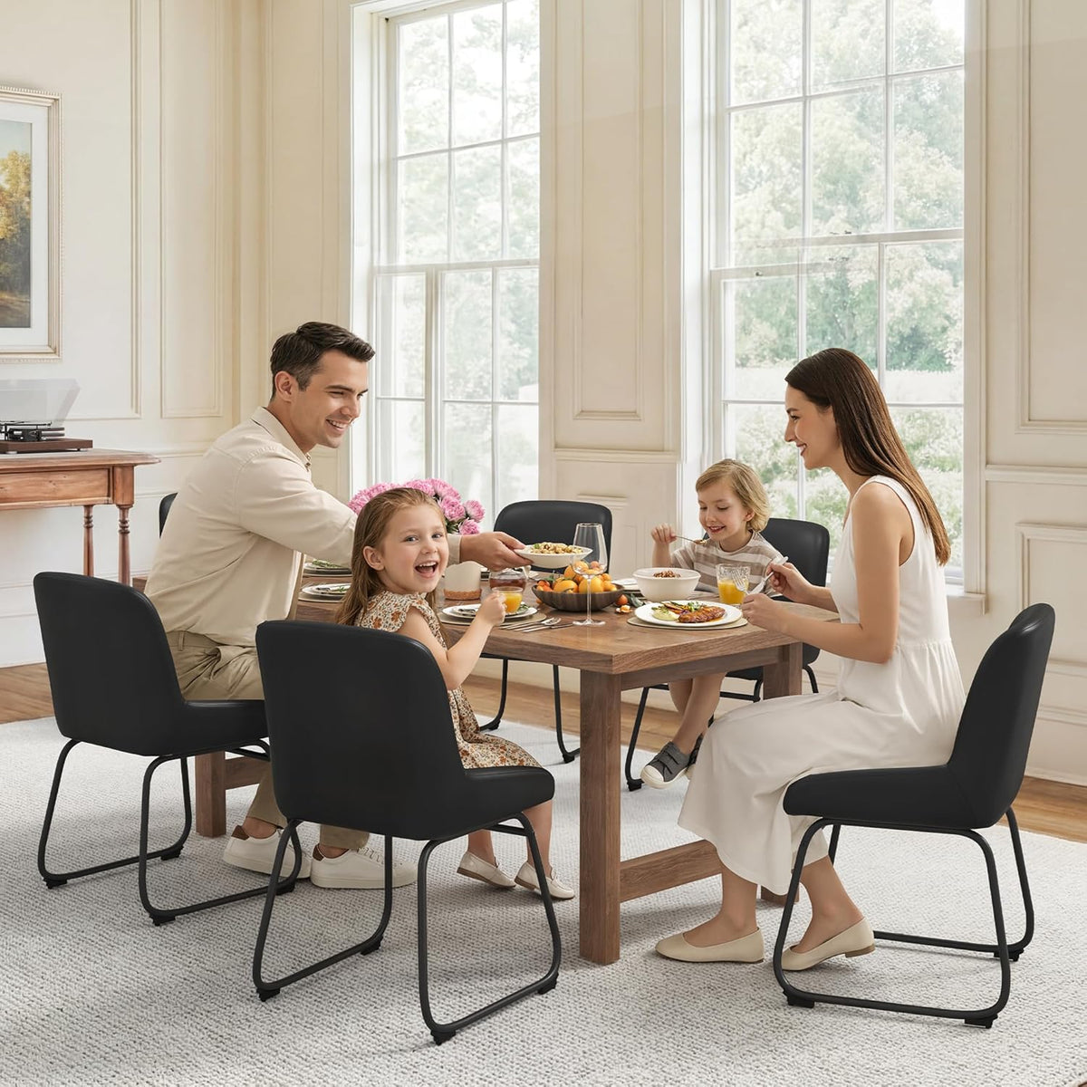 LUE BONA Comfortable Dining Room Chairs Set of 4, Modern Upholstered Kitchen Chairs with Padded Back & Thick Metal Legs for Dining Room, Black PU Leather