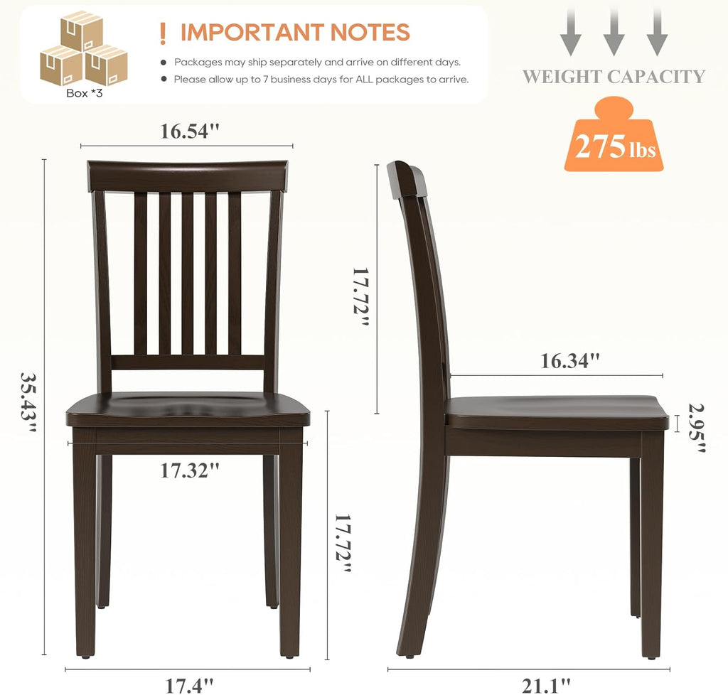 Dining Chairs Set of 6, Farmhouse Wood Chairs with Spindle High Backrest, 17.3 Inch Wood Chairs for Kitchen and Dining Room