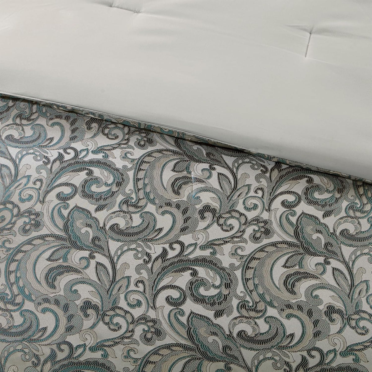 Madison Park 24 Piece Faux Silk Paisley Queen Comforter Set with Matching Curtains, Down Alternative Hypoallergenic - Teal, Queen (90 in x 90 in)