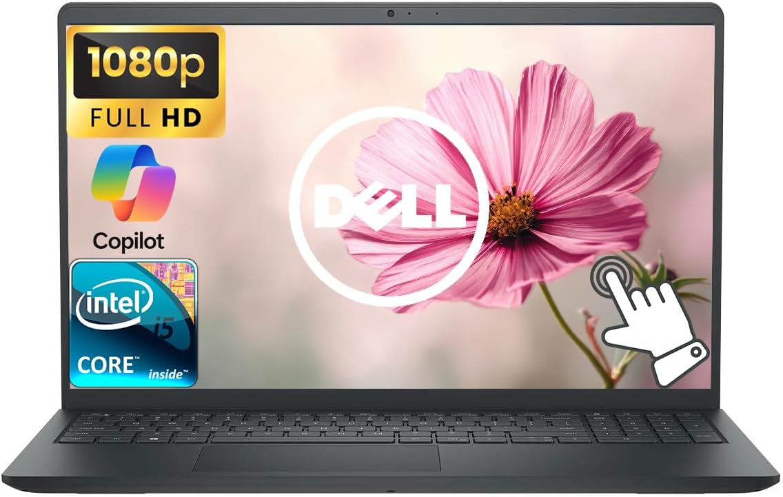 Dell Touchscreen 15.6" FHD Business Laptop Computer with Copilot AI, Intel 10-Core i5 Processor, 8GB RAM 512GB Storage (256GB SSD+256GB Docking Set), Windows 11, Numeric Keypad, Carbon Black