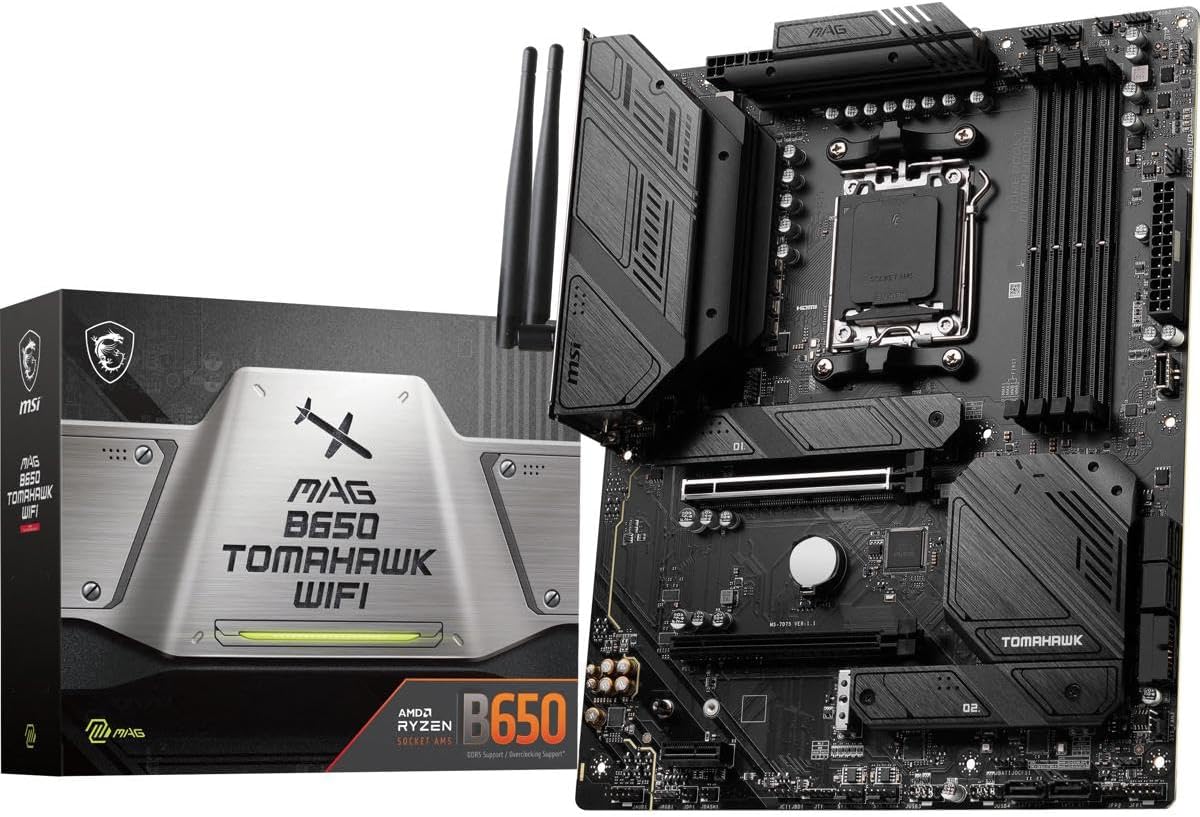 MSI MAG B650 Tomahawk WiFi Gaming Motherboard (AMD Ryzen 9000/8000/7000 Series Processors, AM5, DDR5, PCIe 4.0, M.2, SATA 6Gb/s, USB 3.2 Gen 2, HDMI/DP, Wi-Fi 6E, Bluetooth 5.3, 2.5Gbps LAN, ATX)