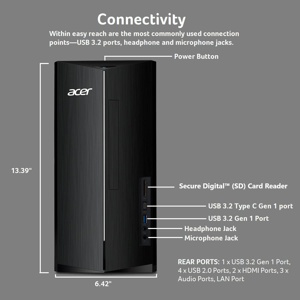 acer Aspire TC-1780-UA92 Desktop | 13th Gen Intel Core i5-13400 10-Core Processor | 8GB 3200MHz DDR4 | 512GB M.2 2280 PCIe Gen 4 SSD | SD Card Reader | Intel Wi-Fi 6E AX211 | Windows 11 Home,Black