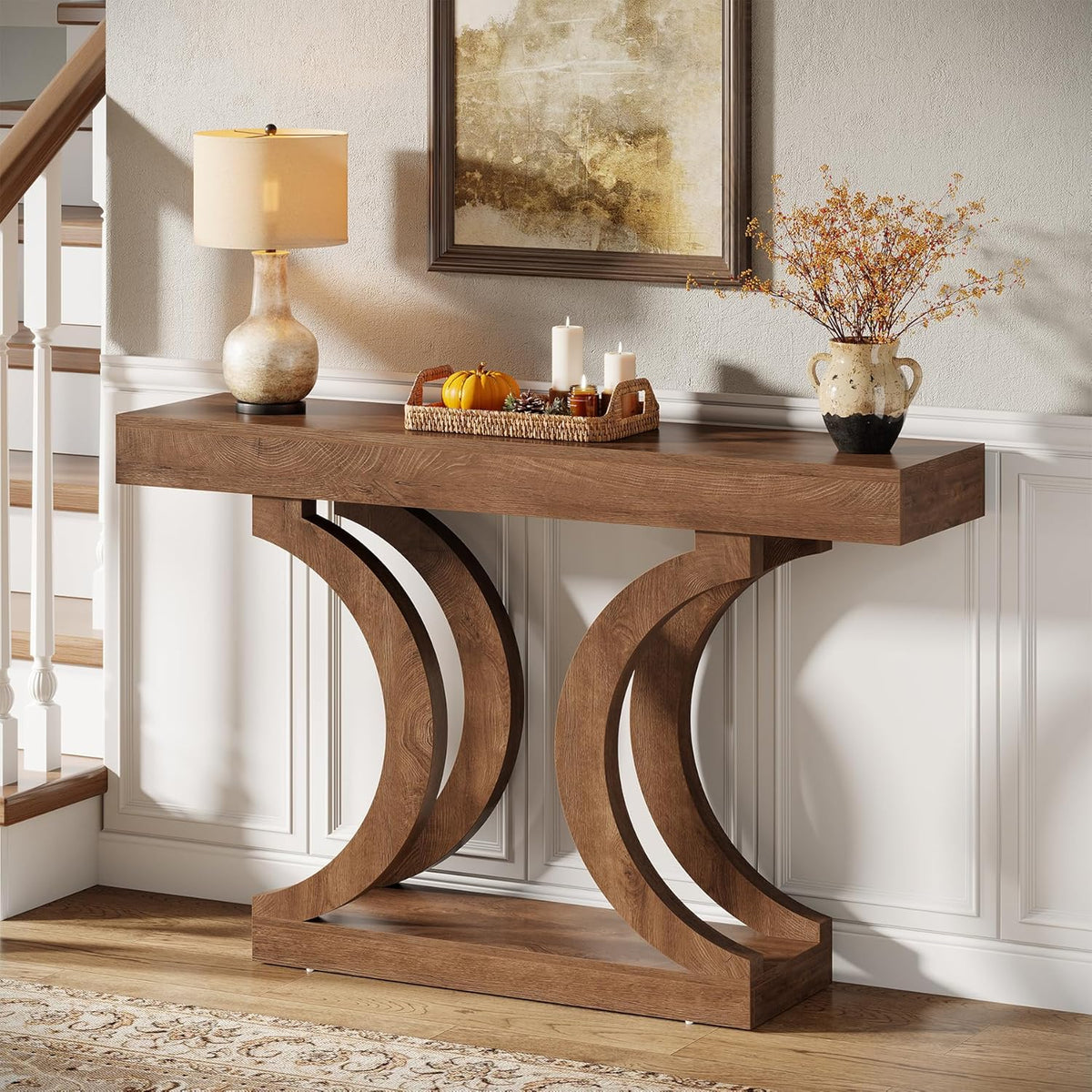 Tribesigns 43.31-Inch Farmhouse Console Table for Entryway, Unique Narrow Sofa Table Behind the Couch with Curved Legs for Living Room, Hallway, Foyer, Entrance, Rustic Brown