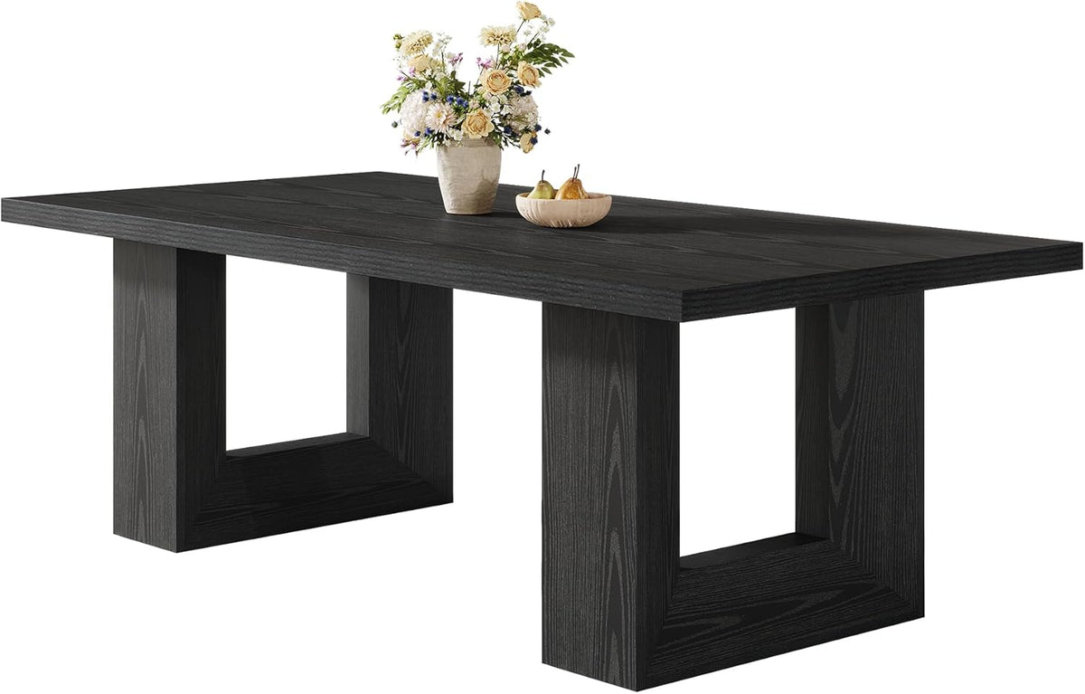 Tribesigns Farmhouse Dining Table, 63-Inch Rectangular Kitchen Table with Strong Geometric Frame for Kitchen & Dining & Living Room (Black)