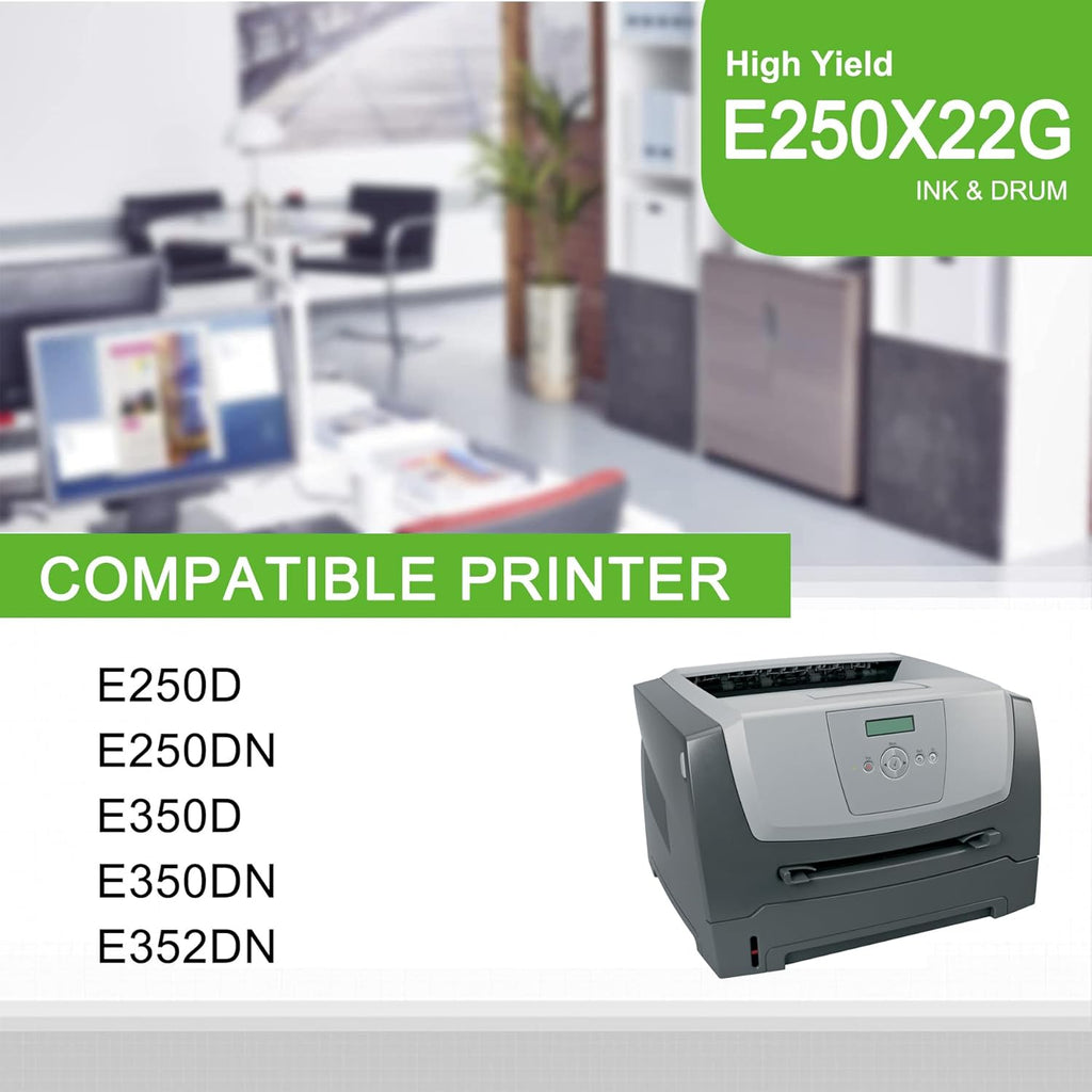 E250 (E250X22G) Black Drum Unit, Compatible 1 Pack E250X22G Replacement for Lexmark E250X22G for E250D E250DN E350D E350DN E352DN Printer | Up to 31,000 Pages 1 Each
