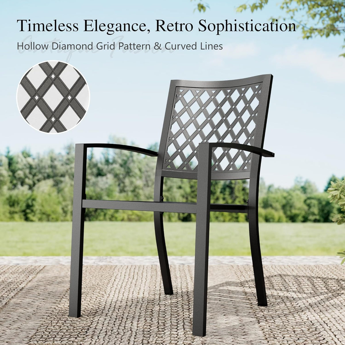 Sophia & William Patio Dining Set Metal Outdoor Table and Chairs Furniture Set 7 Piece, Large 60.2" Dining Table with Umbrella Hole and 6 Backyard Garden Chairs Support 300LBS for Deck, Lawn, Garden