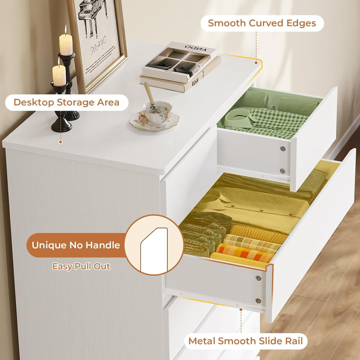 DICTAC White Tall Dresser for Bedroom with 8 Drawers, 59.6" Tall Dressers & Chests of Drawers, Modern Wood Closet Organizer and Storage Cabinet, Large Vertical Dresser for Bedroom, Closet, Hallway