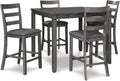 Signature Design by Ashley Bridson 5 Piece Dining Room Set, Includes Table & 4 Ladderback Barstools, Wood, Gray