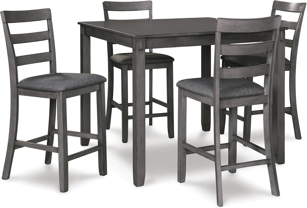 Signature Design by Ashley Bridson 5 Piece Dining Room Set, Includes Table & 4 Ladderback Barstools, Wood, Gray