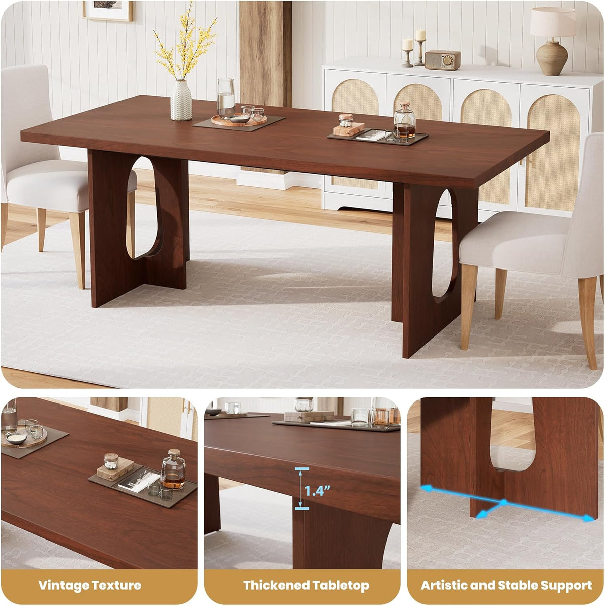GarveeHome Dining Table for 6-8 People - 71" Modern Long Kitchen Table with Large Tabletop & Heavy Duty Pedestal Legs, Dinner Table for Kitchen, Conference Room, Home, Walnut