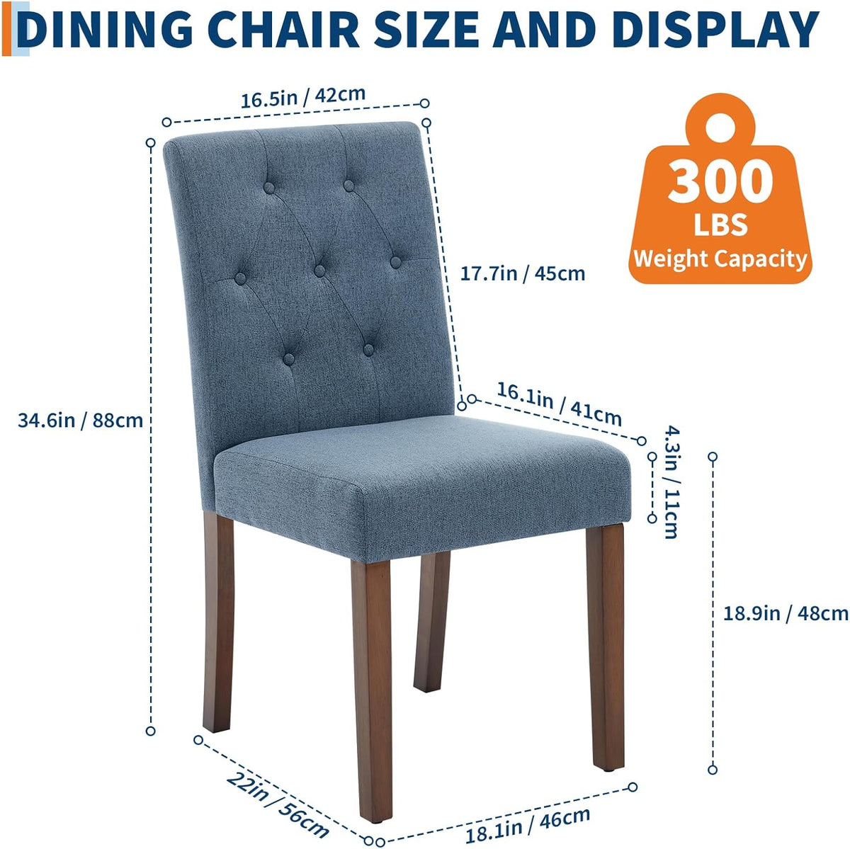 IDEALHOUSE Dining Chairs Set of 6, Linen Fabric Upholstered Parsons Chairs with Rubberwood Legs, Comfortable Padded Seat Kitchen, Dining Room Side Chairs, Living Room Blue