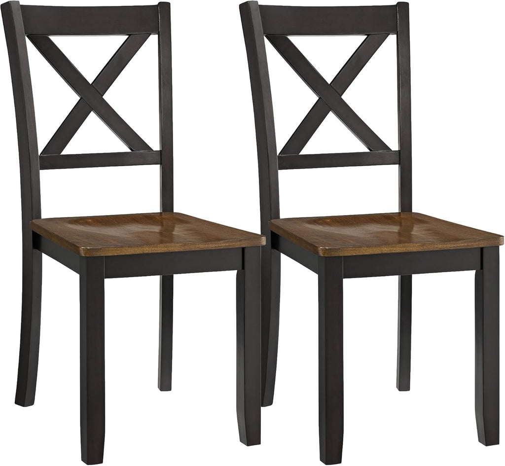 ROME + OAK X-Back Farmhouse Wooden Armless Dining Chairs in Black/Dark Brown, Set of 2 - Indoor Home Kitchen Seating Furniture