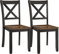 ROME + OAK X-Back Farmhouse Wooden Armless Dining Chairs in Black/Dark Brown, Set of 2 - Indoor Home Kitchen Seating Furniture
