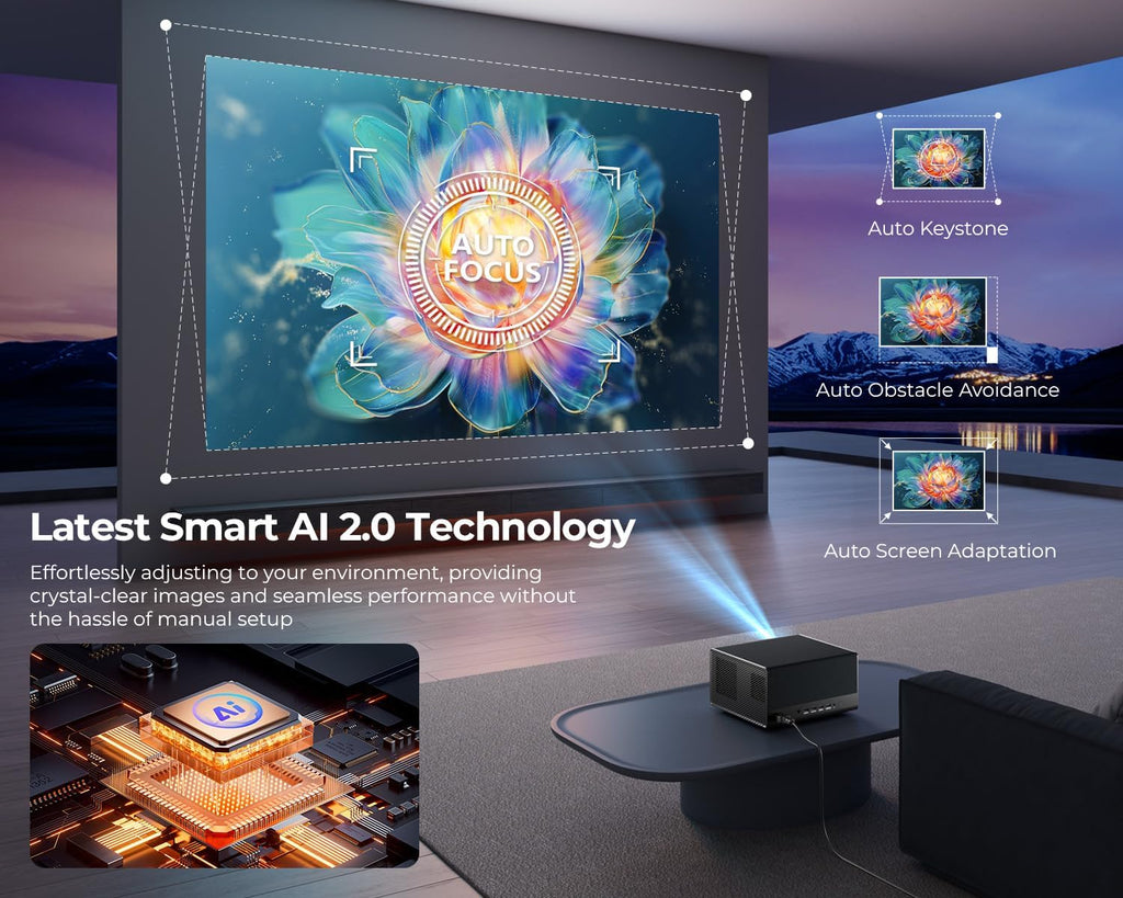 ELEPHAS Smart 4K Supported Projector with WiFi & Bluetooth, 2000 ANSI Lumens, Compatible with Netflix, Prime Video, YouTube, Auto Focus & Keystone, Dust-Proof Sealed, Dolby Audio Video Projector