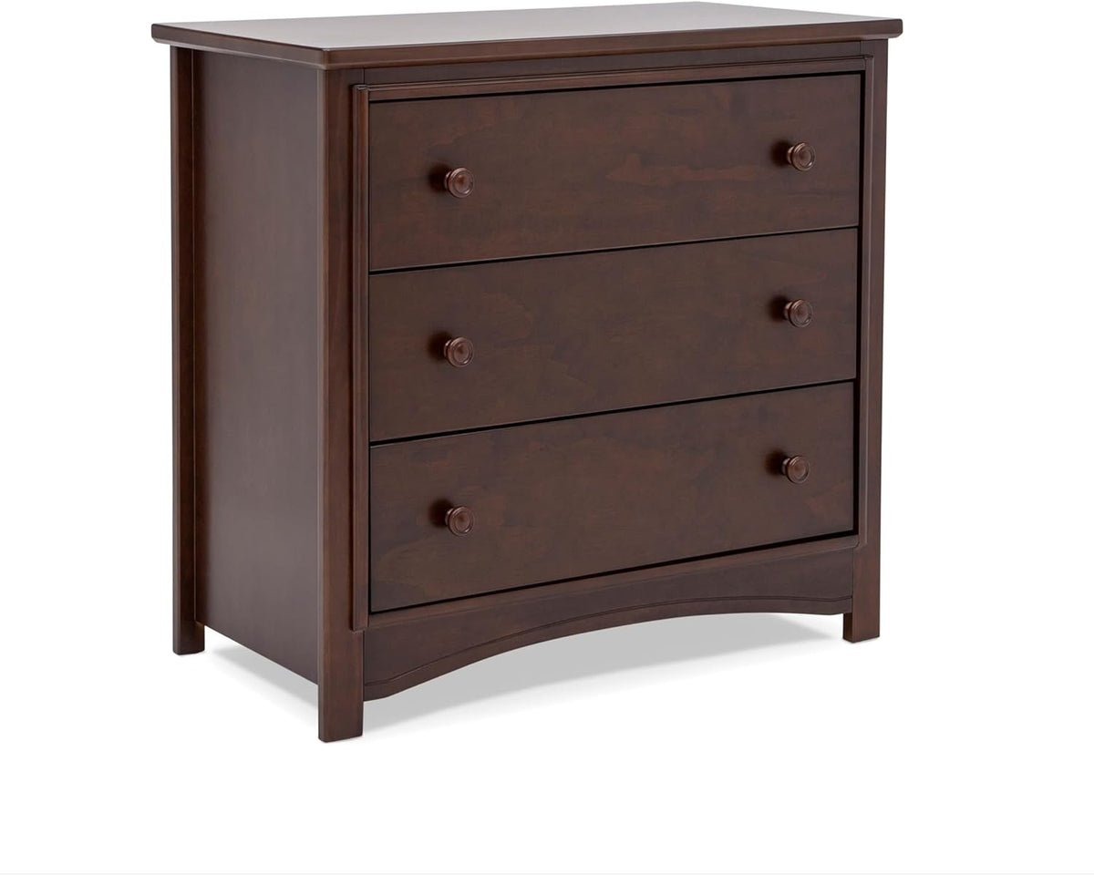Delta Children Perry 3 Drawer Dresser with Changing Top and Interlocking Drawers, Walnut Espresso