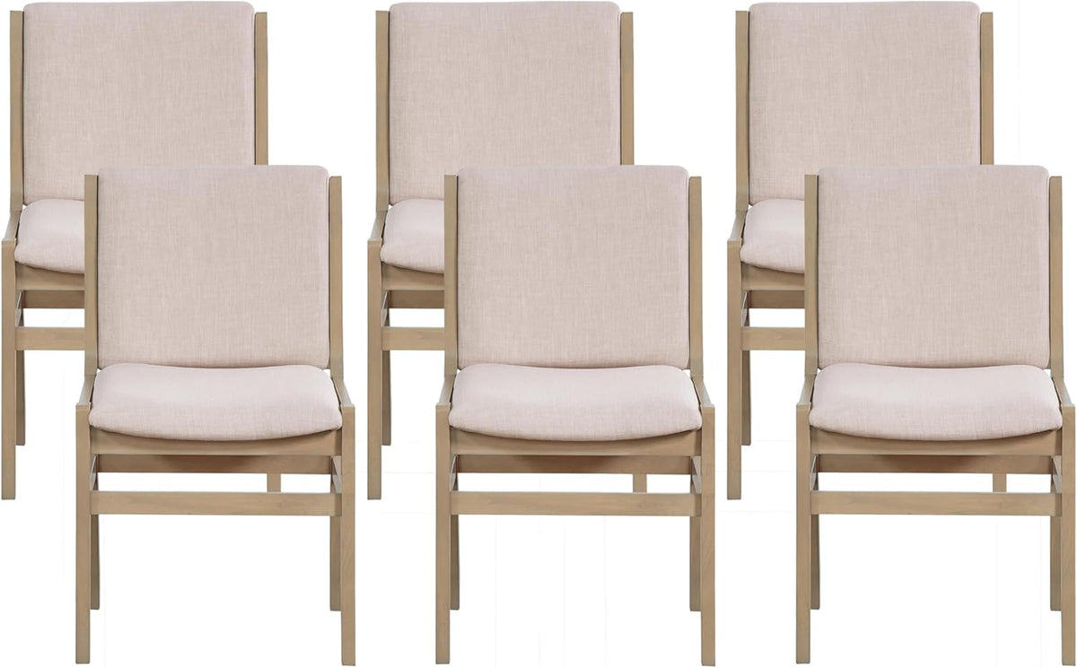Christopher Knight Home Dean Rubber Wood Dining Chairs Set of 6, Modern Upholstered Dining Chairs, Armless Kitchen Chairs, Dining Room Living Room Accent Chair for Extra Seat, Light Natural+Beige