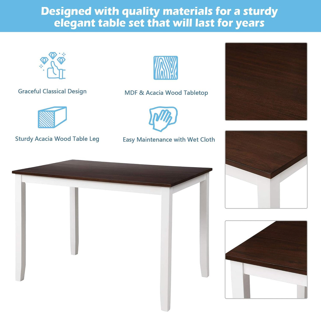 Harper & Bright Designs 5-Piece Wood Dining Table Set for 4, Kitchen Furniture Set with 4 High Back Dining Chairs for Small Places,White+Cherry