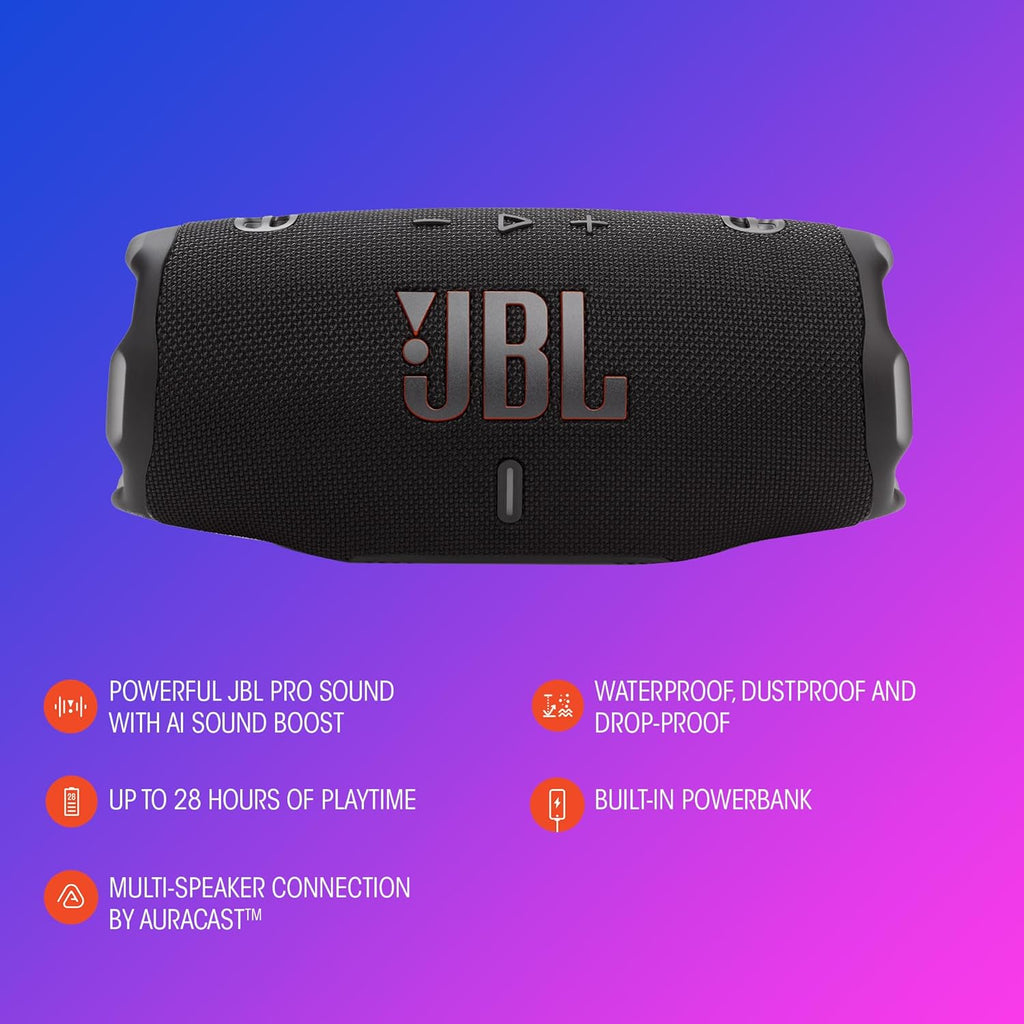JBL Charge 6 - Portable Waterproof & Drop-Proof Bluetooth Speaker, Bold Pro Sound with AI Sound Boost (Blue) (Renewed)