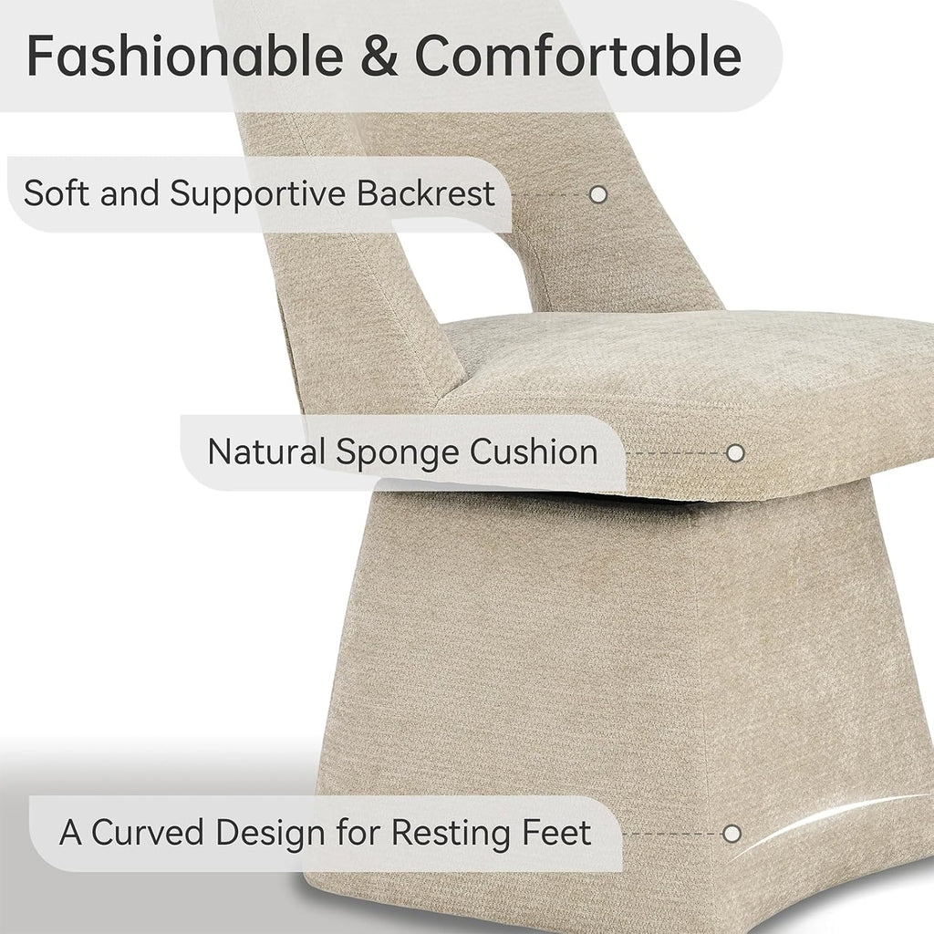 VKNOW Upholstered Swivel Dining Chairs Set of 4, Modern Dining Room Chairs with Open Back, Chenille Fabric Kitchen Chairs for Dining Room, Living Room, Bedroom, Vanity, Khaki
