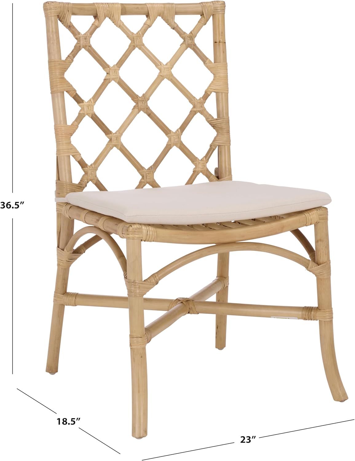 SAFAVIEH Home Collection - Haru Rattan Dining Chair Set of 2, Natural & Cream Upholstered Seat, Coastal Boho Accent Chair, Fully Assembled (SEA8039A)