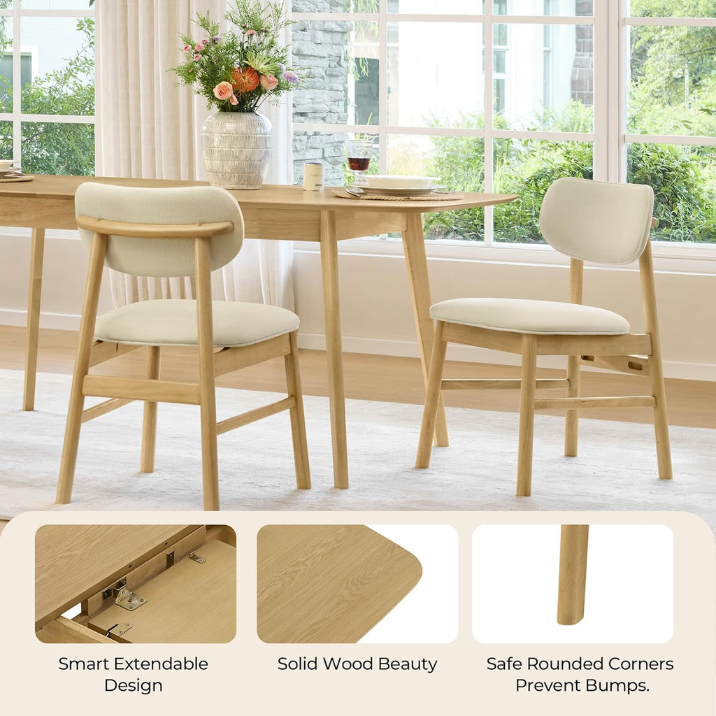 CHITA 59"-75" Extendable Dining Room Table for 4-6, Modern Wood Dining Table for Small Spaces, Kitchen, Space Saving Hidden Leaves, Solid Rubberwood Frame, Oak Veneer