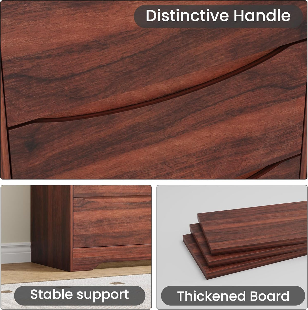 GarveeHome Wooden Dresser with 6 Drawers, Tall Modern Closet with Deep Storage, Large Chest of Drawers with Wide Top, Long Storage Dresser for Bedroom, Living Room, Hallway, Kids Room, Red Walnut