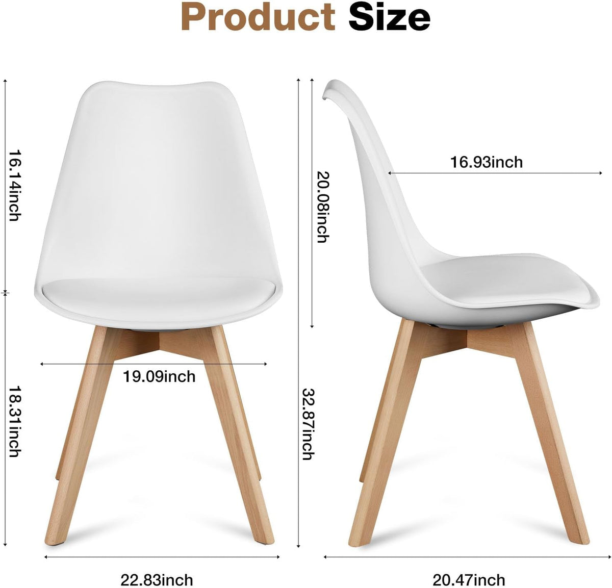 OLIXIS Dining Chairs Set of 8 Kitchen Mid Century Modern Chairs with Wood Legs and PU Leather Cushion for Living Room Bedroom Outdoor Lounge, White