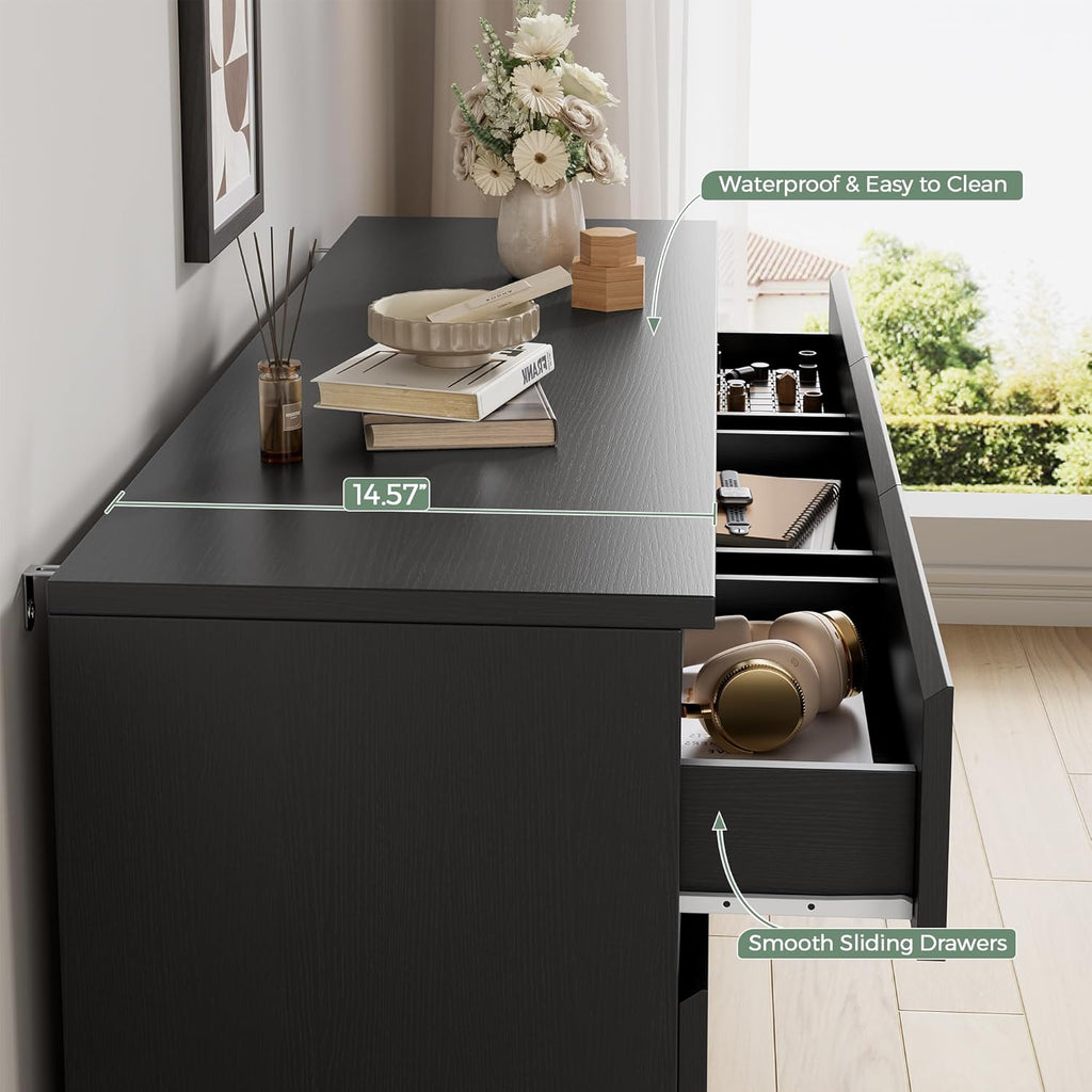 Jocoevol Modern Pink 9 Drawer Dresser for Bedroom, Simply Chest of Drawers, Wood Storage Dresser with Deep Drawers for Living Room Hallway Entryway (Black)